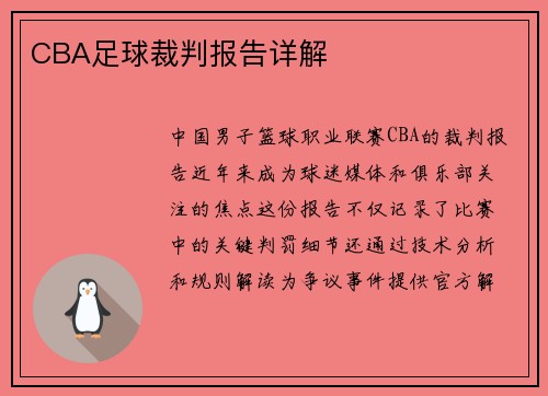 CBA足球裁判报告详解